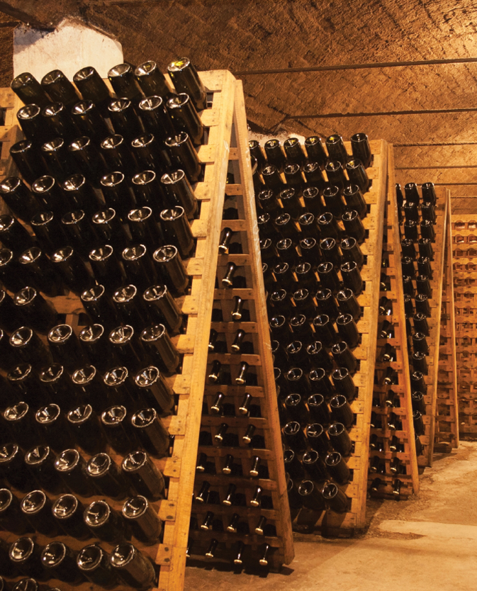 Racks of traditional method sparkling wines Dogal